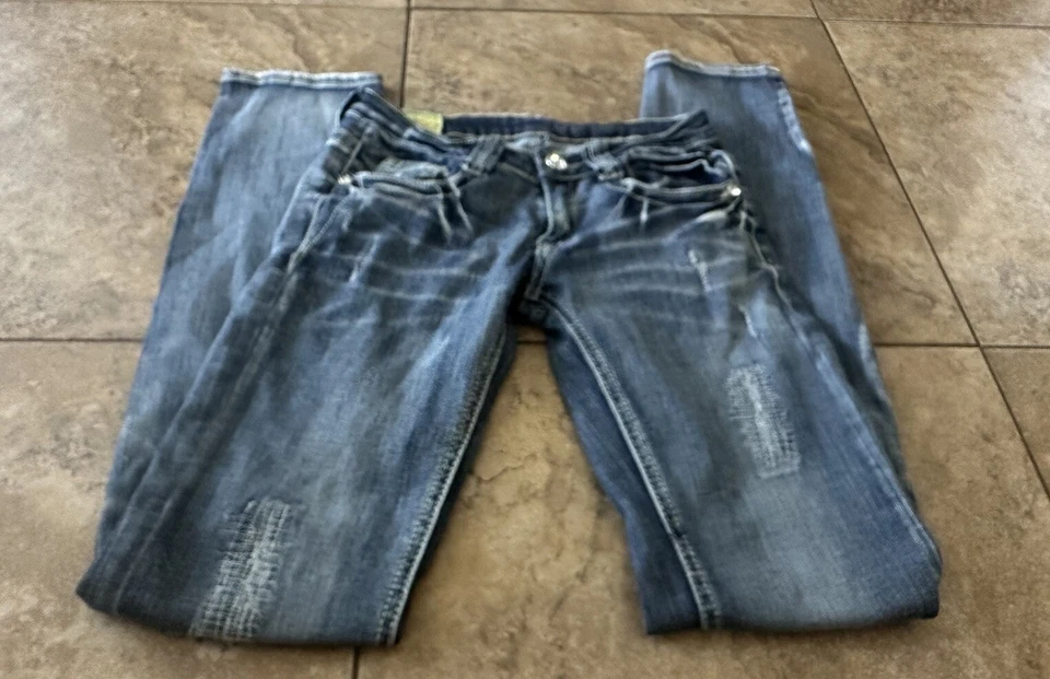 MACHINE Women's Novelle Mode Size 5 US28 IDistressed Straight Leg Mid Rise - Image 3 of 4