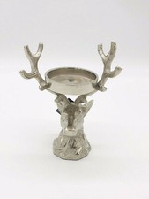 Hochwertiger Hirsch Kerzenhalter Geweih silber 21 cm Metall Deko Weihnachten