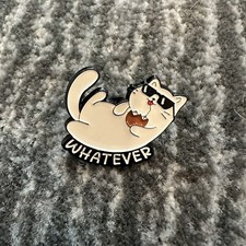 Cat Enamel Pin White Kitten Whatever Spelled Out Brooch Backpack Cat Lady New