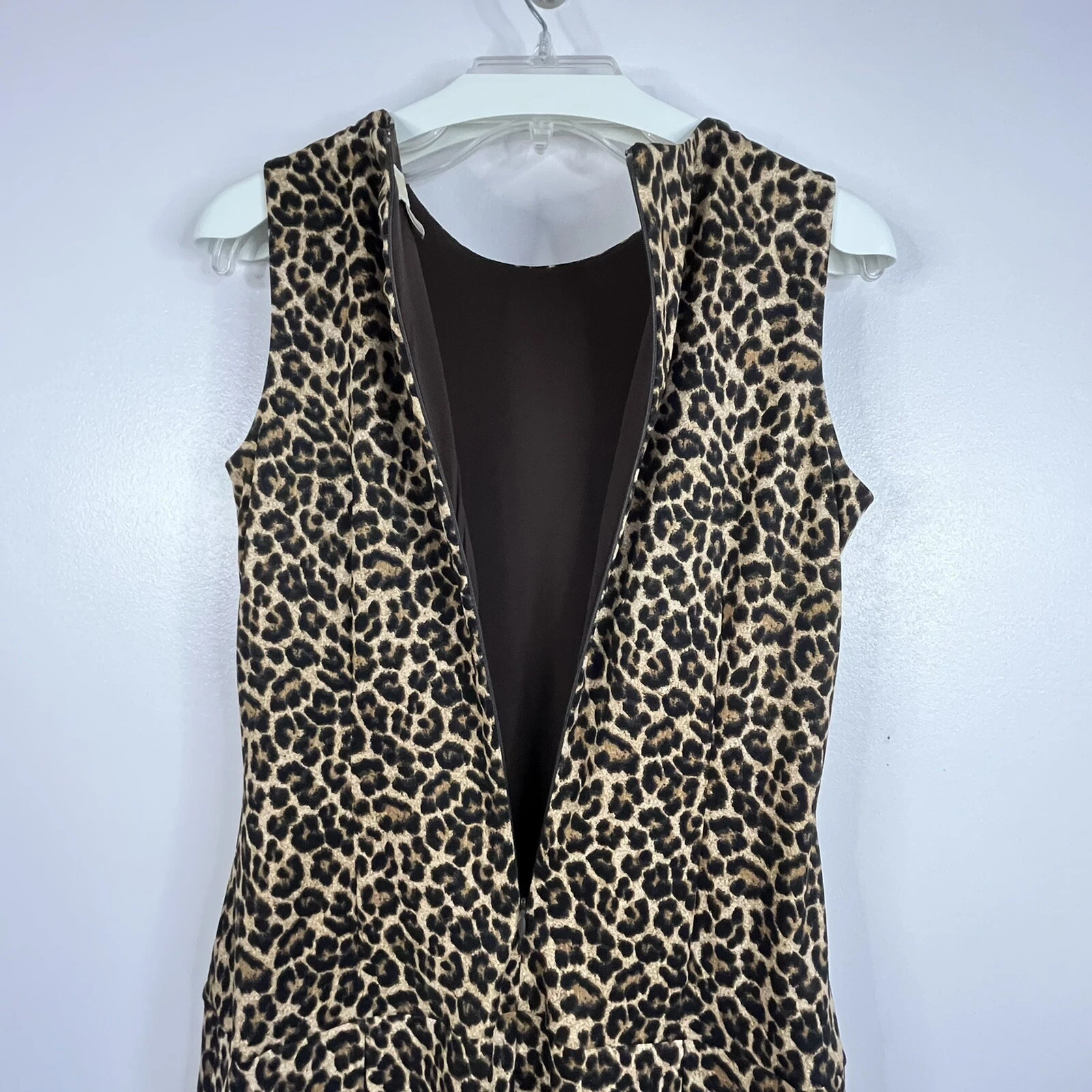 Abito Michael Kors 4 marrone nero animale senza maniche gonna plissettata accento cerniera