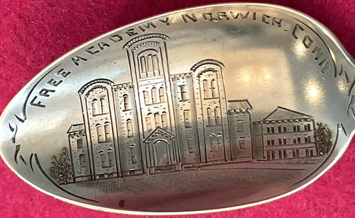 Free Academy Norwich Connecticut 1856 Owl Globe Sterling Souvenir Spoon 18.5g