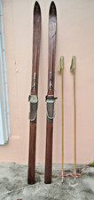 Vintage Antique Wooden Skis & Bamboo Poles Mercury Original Patina 78"