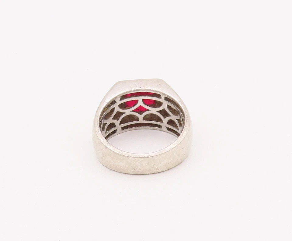 Anillo vintage de plata de ley 925 cuadrado acanalado topacio rojo blanco talla 11,5 RG28025 Foto 4 de 4