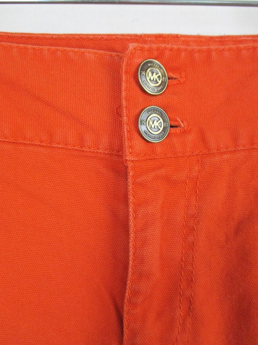 MICHAEL KORS オレンジ パンツ Michael Kors Women's Orange Canvas Pants Zipper Pockets