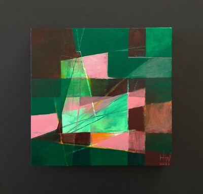 Abstraktes Gemälde auf Leinwand ''Re-Trace II'' Helen Hew-White, Kubist, handgemalt
