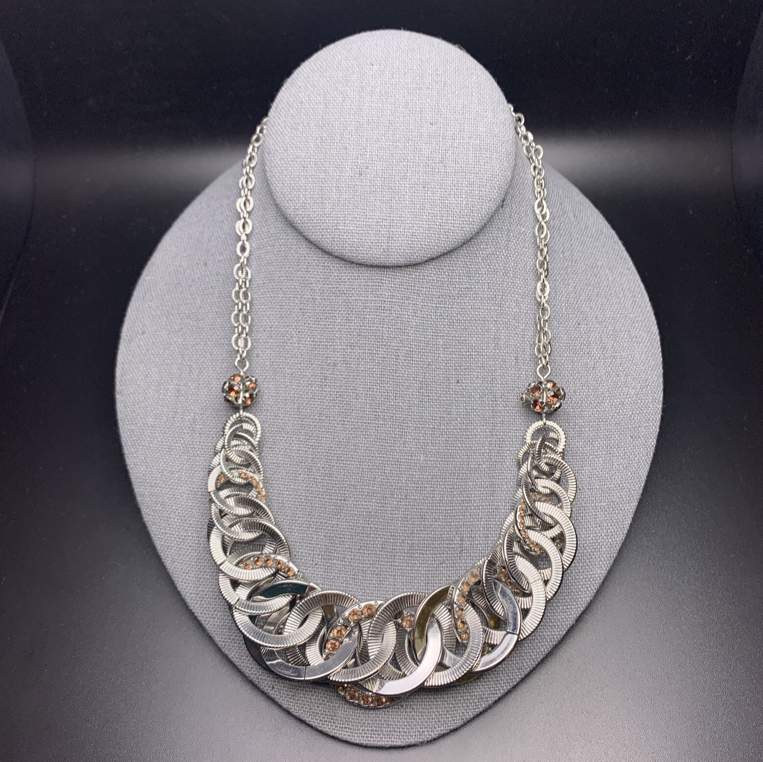 Loft Statement Necklace Silver Tone Brown Rhinest… - image 1