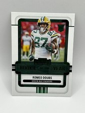 Romeo Doubs NFL Rookie Card Packers 2022 Panini Contenders Rookie of the Year. rookie card picture