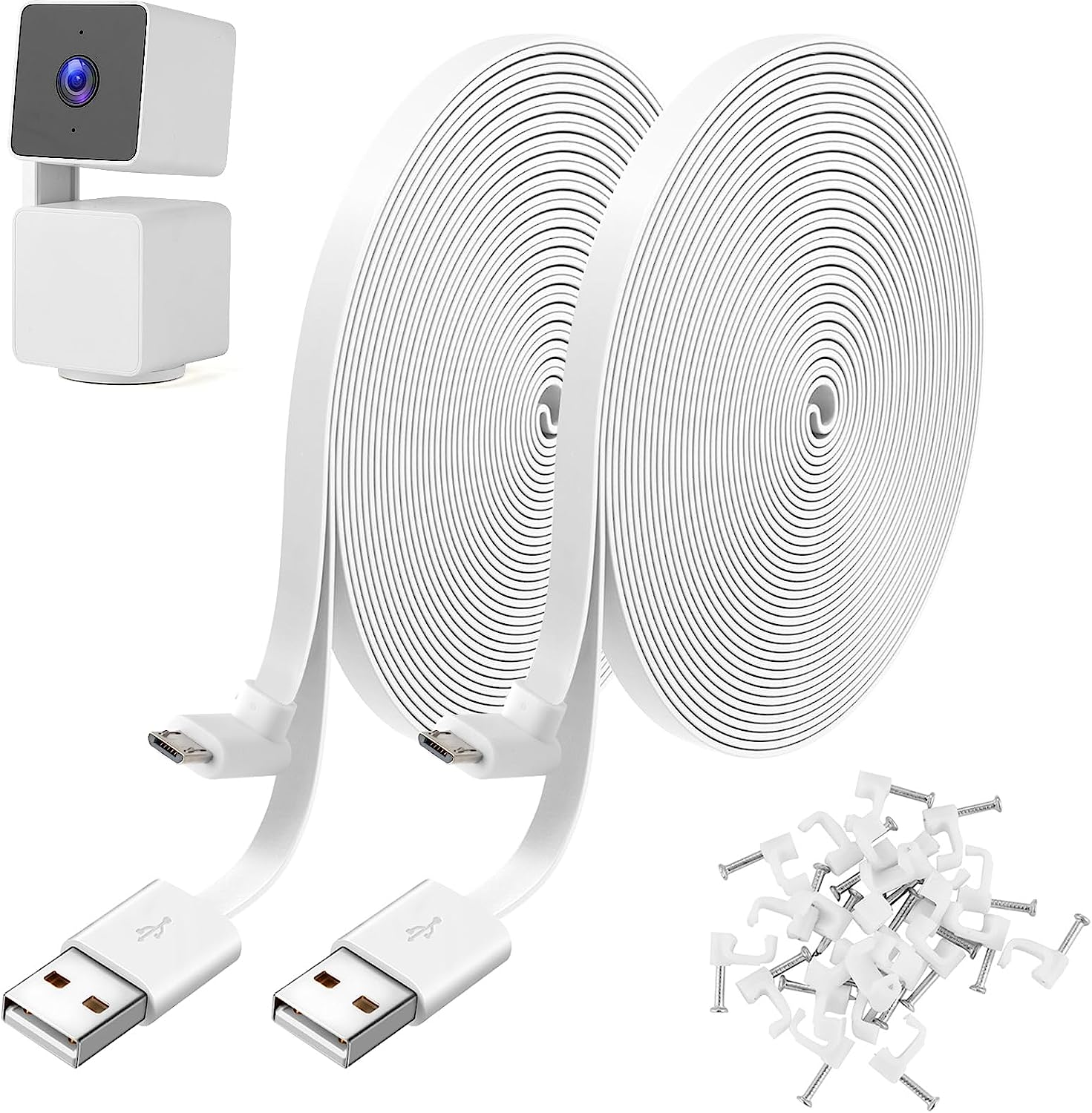 2 Pack 25FT Power Extension Cable Compatible with WYZE Cam Pan V3, USB to 90