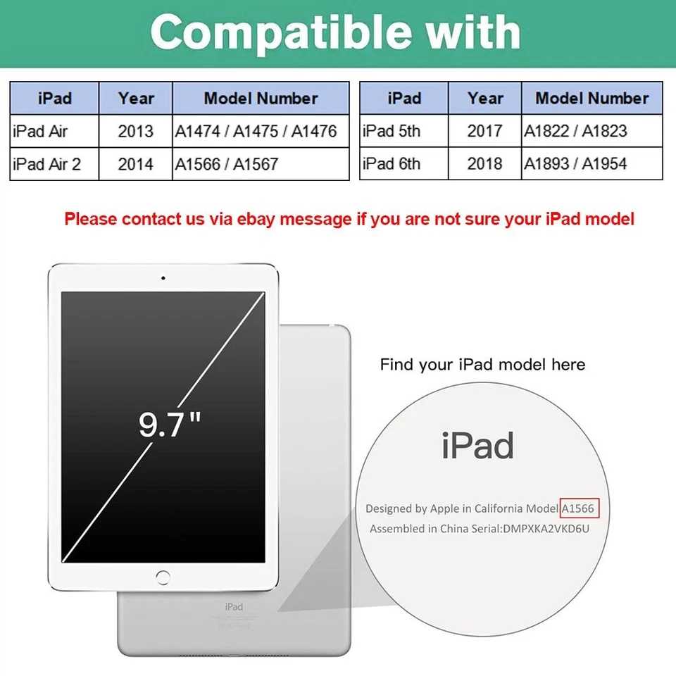 For iPad 5th 6th Air 1 Air 2 Case 9.7 inch 360 Degrees Rotating PU Leather Cover - Image 2 of 4