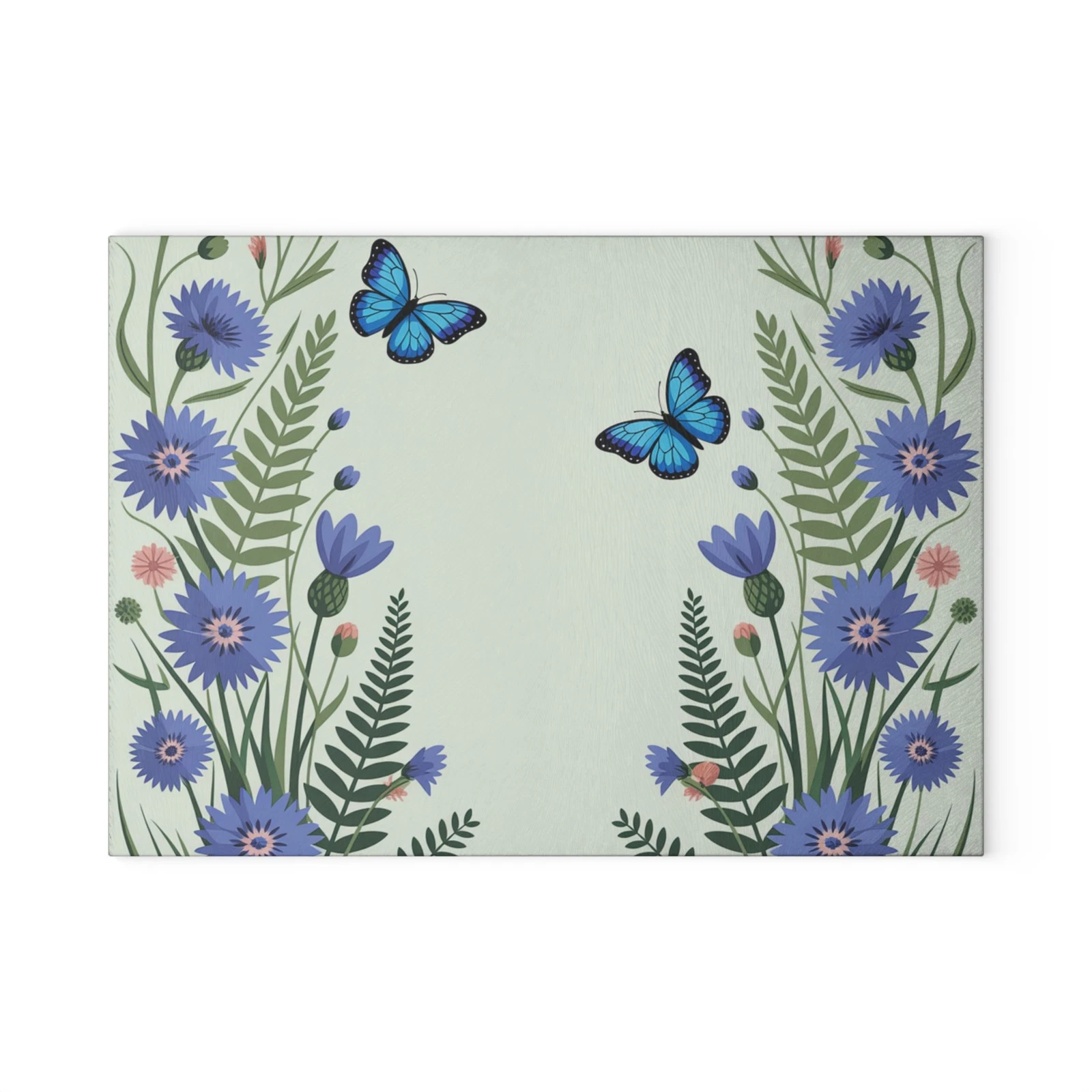 Blue Butterfly Floral Glass Cutting Board | Kitchen Decor