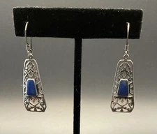 Vintage Sterling Silver & Lapis Lazuli Earrings By Boma Pierced Intricate