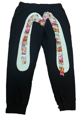 Evisu Daicock Jogger Sweatpants Mens Sz L Black Graphic Osaka Japan Custom Y2K