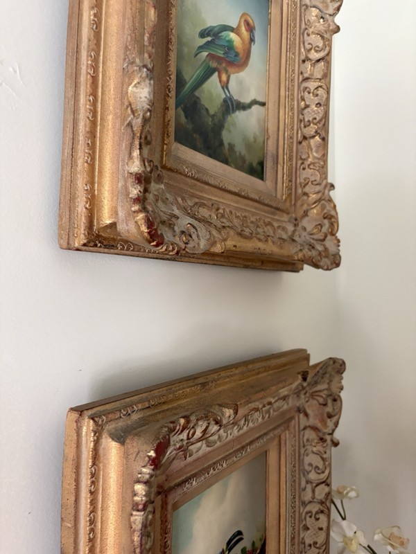 Pair Birds Original Oil Paintings Gold Ornate Frames/ COA  2