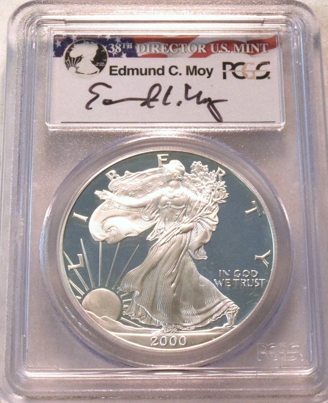 2000 P $1 PCGS PR 70 Deep Cameo PROOF American Silver Eagle Moy Signed 1 oz Coin