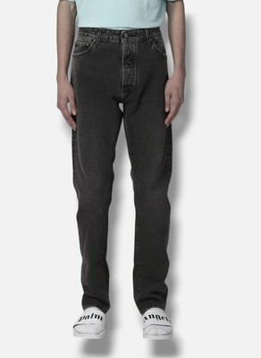Palm Angels Men's Gray Curved Logo Back Jeans Size 34