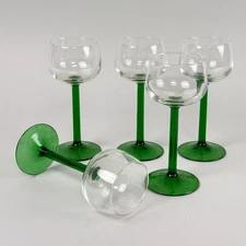 Luminarc Set of 5 Vintage Emerald Green/Clear  Stemmed Cordial Glasses