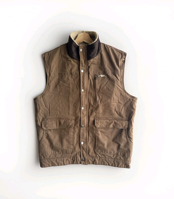 Mountain Khakis Canvas Vest Men s M Tan Sherpa Lined Barn Chore Sullivan Coat