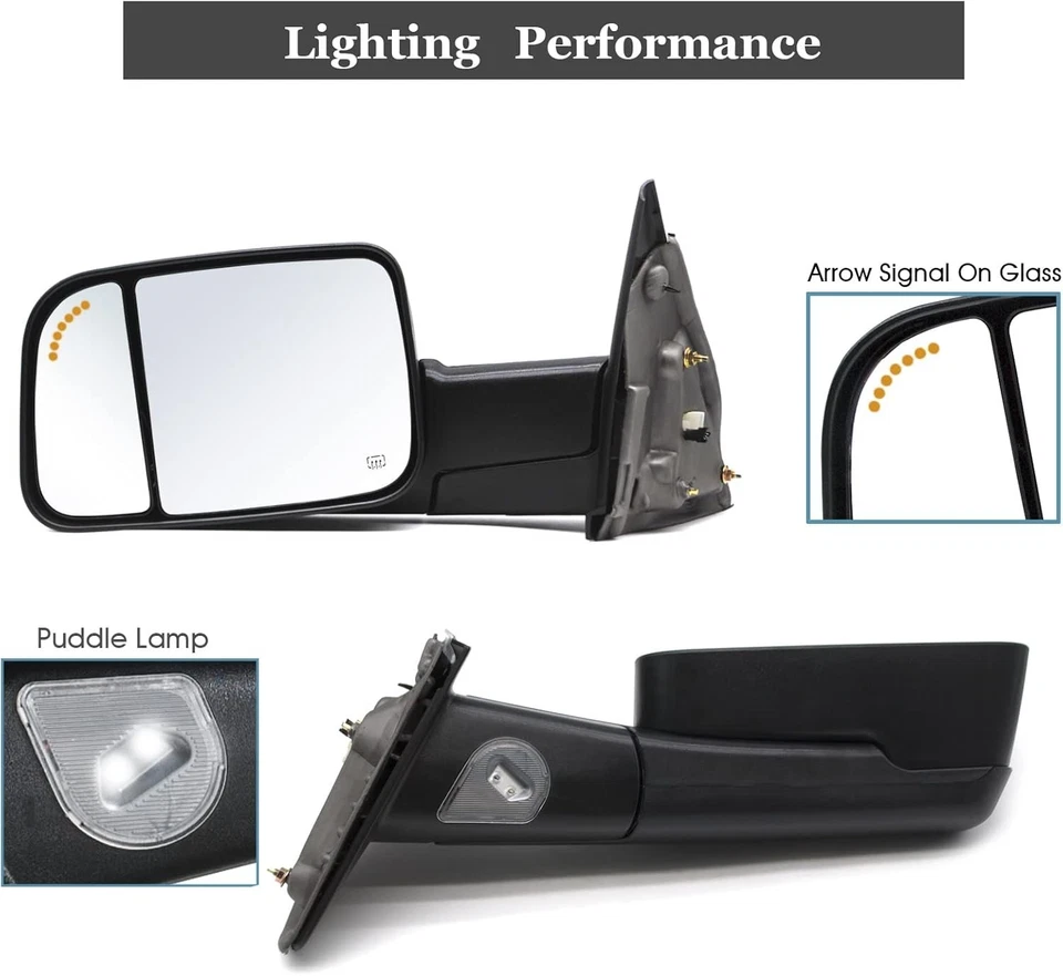 Espelhos de reboque tipo atualizado adequados para 2002-2008 Dodge Ram 1500 2003-2009 Dodge Ra - Imagem 4 de 4