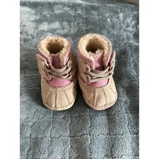 UGG Australia Infant Bixbee Pink Tan Suede Shearling Booties S/N 3277 Size 0/1
