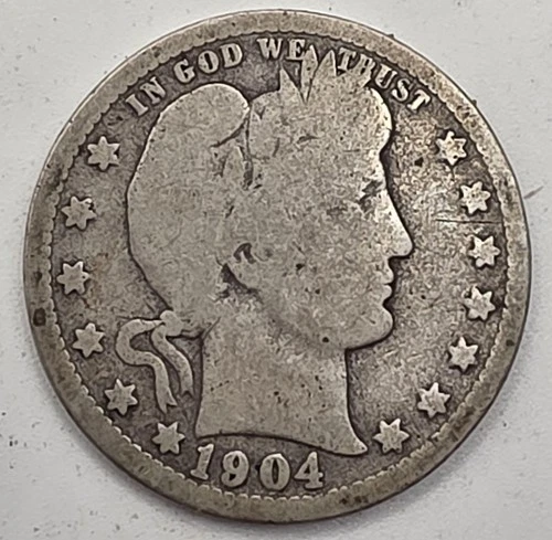 《Silver》1904-O USA BARBER QUARTER -- .1808 OZ of SILVER!!!