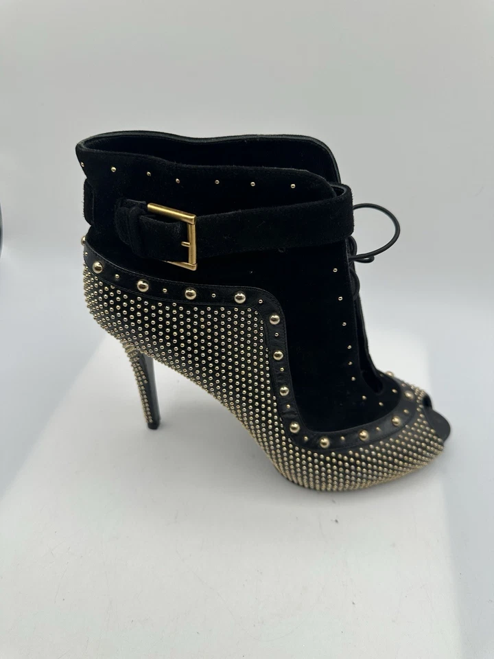 Alexander McQueen Black Suede Studded Heel Peep Toe Bootie Pump Women Sz 40.5/10 - Image 4 of 4