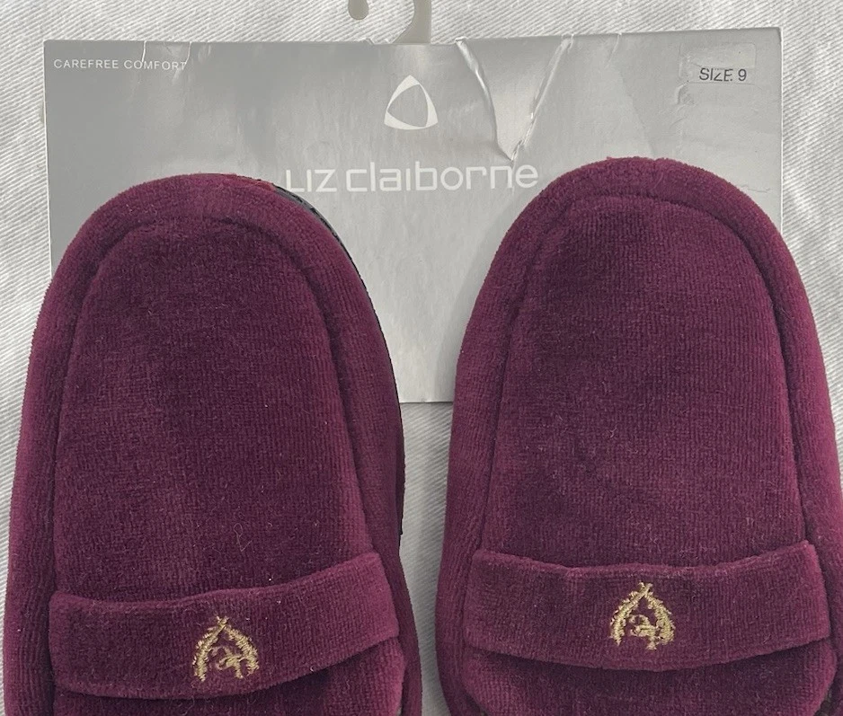 Zapatillas Liz Claiborne Mujer 9 Rojo Borgoña Forro a Cuadros Bordadas Toboganes NUEVAS Foto 4 de 4