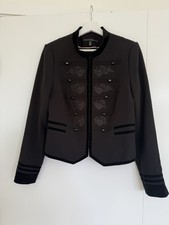 White House Black Market Black Jacket with Military-Style Embroidery, Size 10