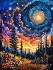 Abstract Landscape Diamond Art Kits for Adults,Forest Starry Sky 5D Diamond Pain