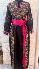 Vintage Palestinian Handmade Stitches Embroidery Fabric Wedding Dress Thoub