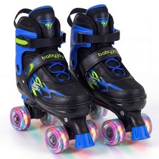 Kids Roller Skates for Teens, 4 Sizes Adjustable Quad Skates w/ Light-up Wheels