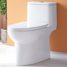 Elongated One Piece Toilet Dual Flush 1.1/1.6GPF Compact Modern Bathroom Toilet