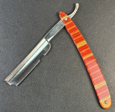 Vintage Solingen Straight Razor Man In Doorway Logo Candy Stripe Scales-Damaged