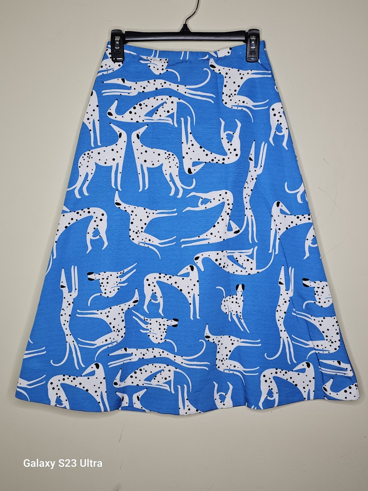Boutique Debon Blue White Animal Print Ribbed Zip Midi A-Line Skirt S Women