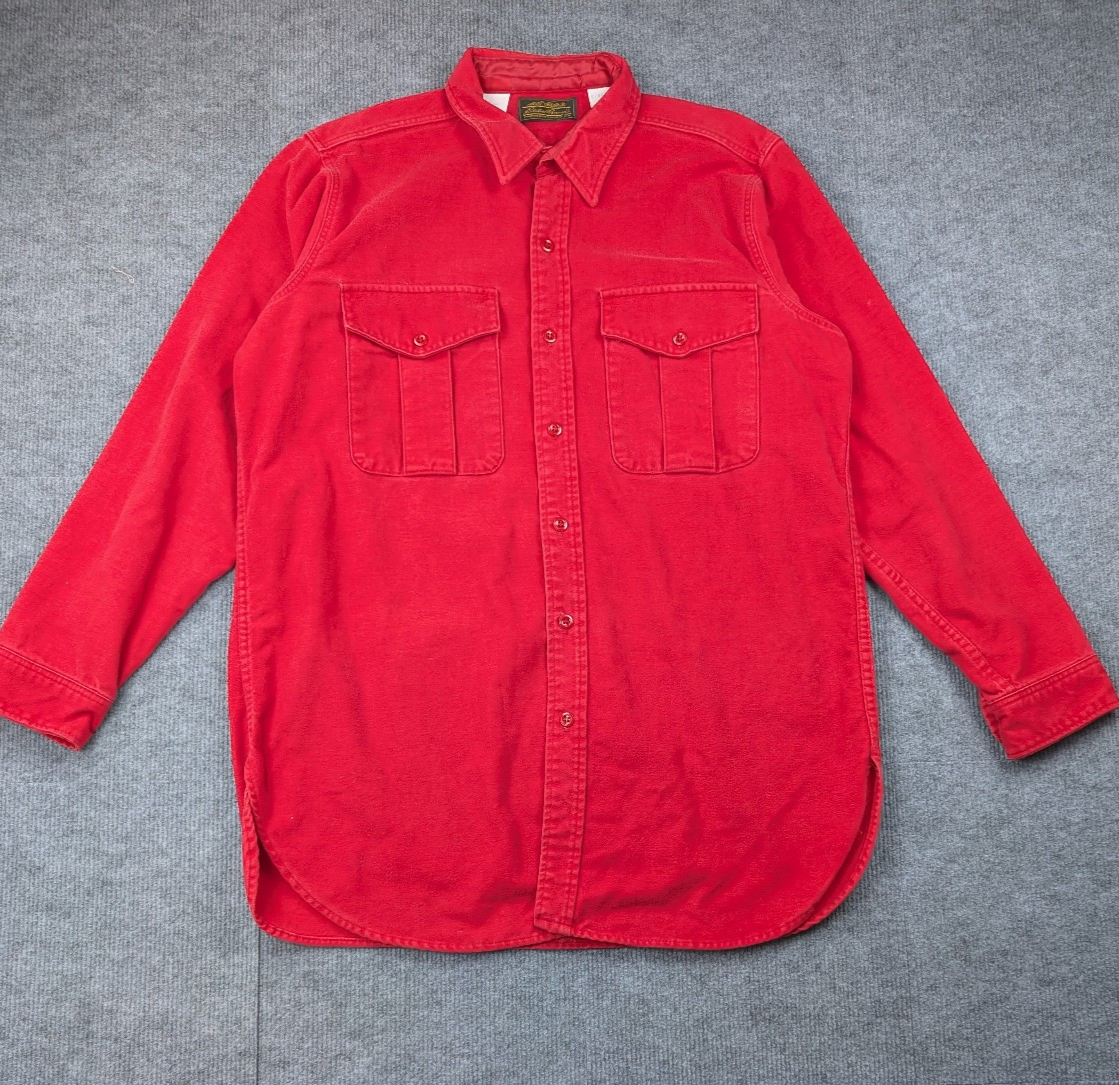 Eddie Bauer Button Up Shirt Mens XL Tall Chamois Cloth Red Vintage Outdoors Hike
