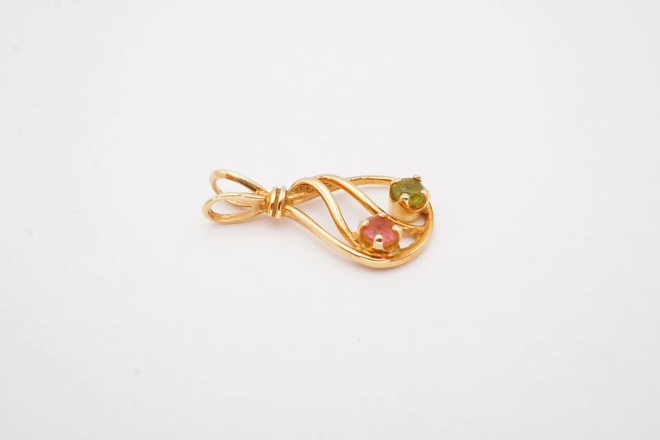 14k Yellow Gold Peridot Tourmaline Pendant - Image 3 of 4