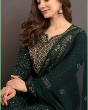 Women  s Heavy Embroidered Kurti Set with Dupatta   Handmade Indian Outfit