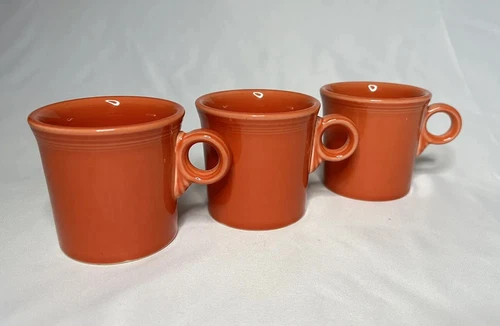 Lot of 3 Fiesta Persimmon by Homer Laughlin Ring Handle Mugs 3-1/2”