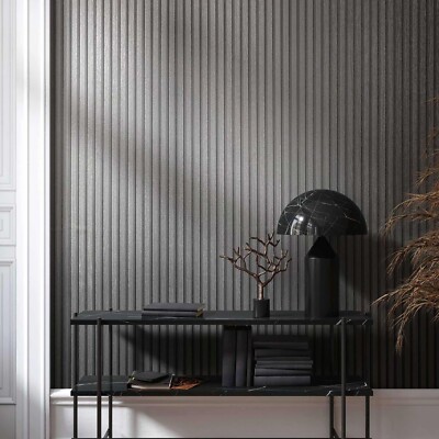 Silver gray metallic faux Slat wooden planks Wood Look textured modern wallpaper
