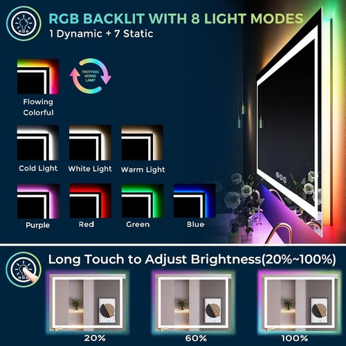 Modern 24x36 LED Vanity Mirror with RGB Backlight - Dual Control & Memory - Picture 5 of 11