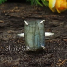 Labradorite Ring 925 Sterling Silver Handmade Women Silver Boho Ring US 7