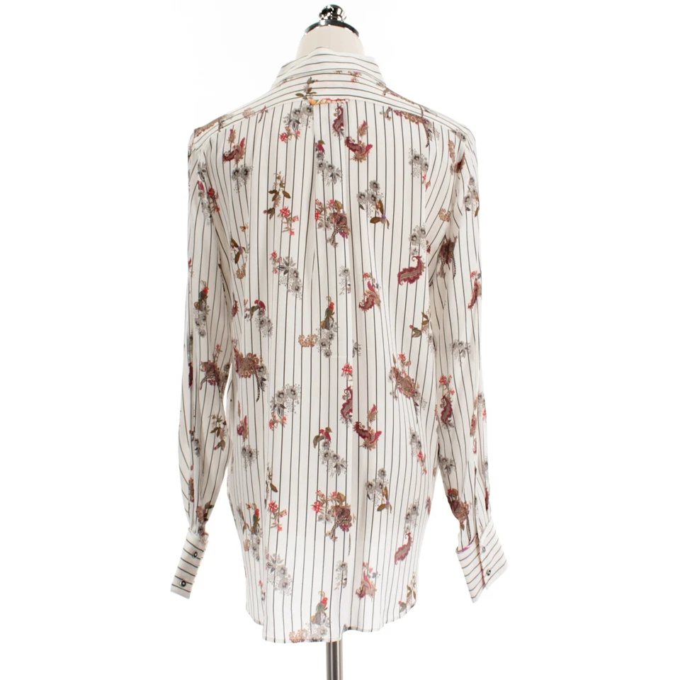 Top Robert Graham Nuevo con Etiquetas Carrie Abotonado Talla M Blanco/Mezcla Multi Seda Foto 4 de 4