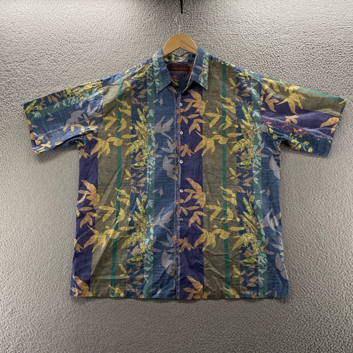 Tori Richard Shirt Men Extra Large Blue Multicolor Leafy Button Up