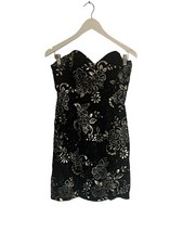 Vintage Strapless Party Dress Size 10 8 Night Luci Light Black Gold Glittery