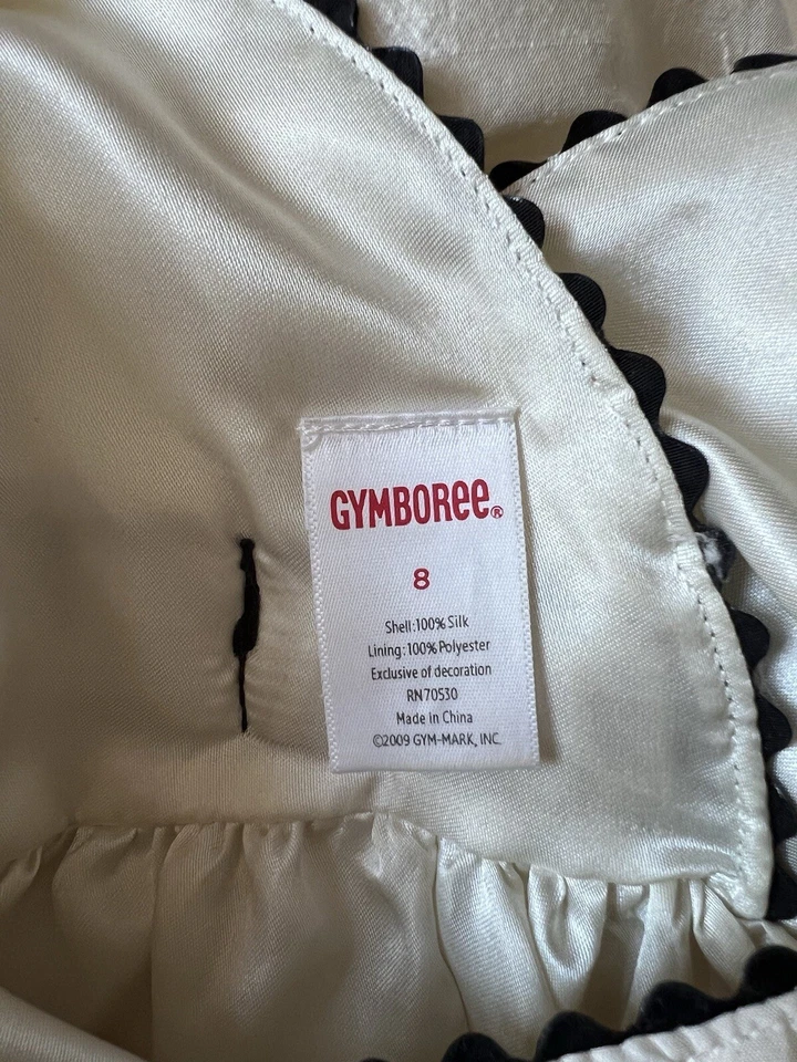 Vestido para niñas Gymboree seda ocasión especial marfil negro ribete flores talla 8 Foto 3 de 3