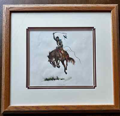 Western Cowboy  A Running Bucker'' Frederic Remington, framed pochoir print