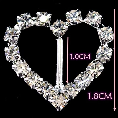 Rhinestone Crystal Buckles Heart Silver Ribbon Sliders Diamante Embellishments