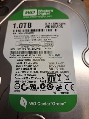 WD10EADS-22M2B0  HHNNHT2CH WESTERN DIGITAL SATA 1TB WD hard drive