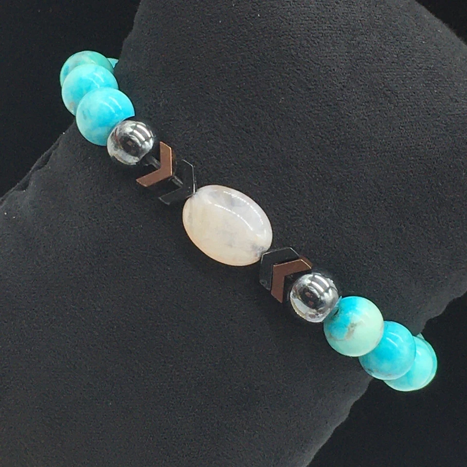 Rustic Cuff Hematite Agate Bracelet Stretch Southwest Black Logo Charm - Image 2 of 4