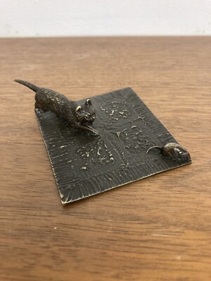Antike Figur Katze Maus Messing Bronze Cat Mouse Alt RAR Skulptur 2616