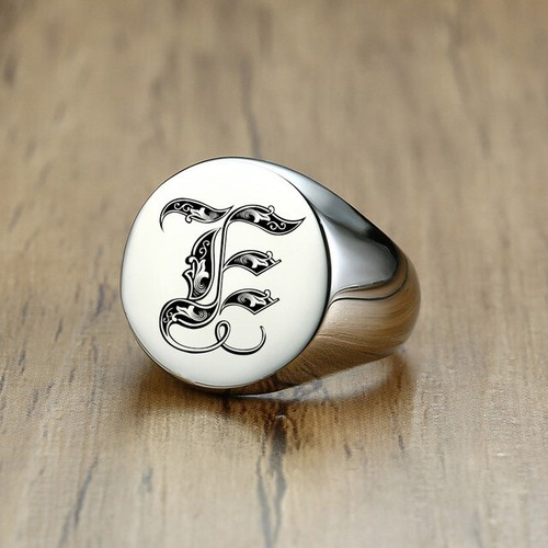 Mens Signet Ring Signature Ring Silver Initials Custom Royal Initialen Letters - Picture 12 of 33